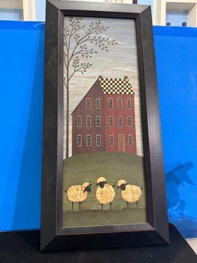 Rustic Farmhouse Wall Art with Sheep and House